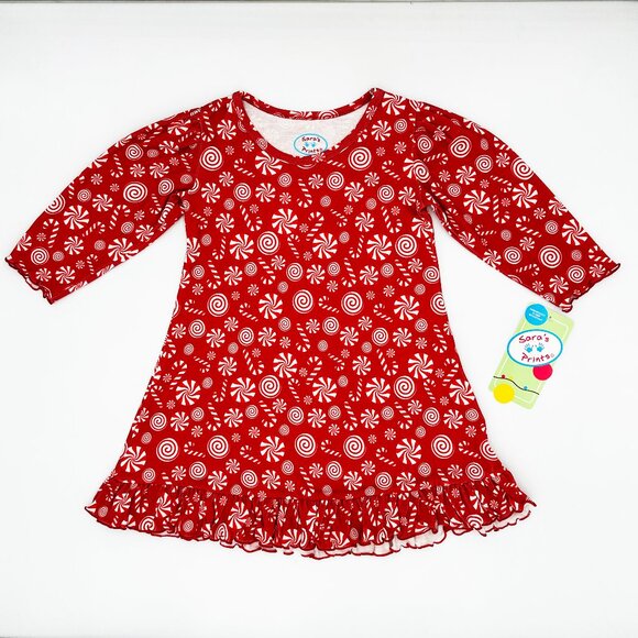 NWT Sara's Prints Toddler Girl Candy Canes Nightgown Size 2 - Picture 1 of 6